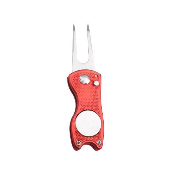 Horquilla de golf con función de succión magnética, tamaño compacto, portátil, marcador de bola de alineación de putt magnético, herramienta de reparación de divot de golf plegable