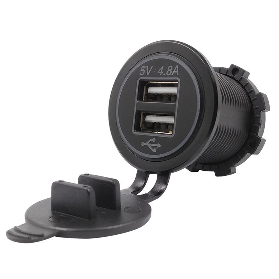 Waterproof Dual USB Charger Socket Power Outlet 2.4A & 2.4A (4.8A) with Wire In-line 10A Fuse for Car Boat Marine Motorcycle RV Truck Camper Vehicles