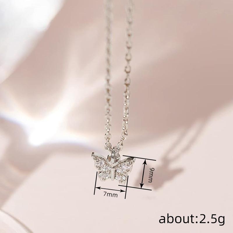 Ladies' Exquisite Butterfly Pendant Necklace, Embellished with Round Synthetic Zircon, Minimalist and Elegant Jewelry, A Gift for Her
