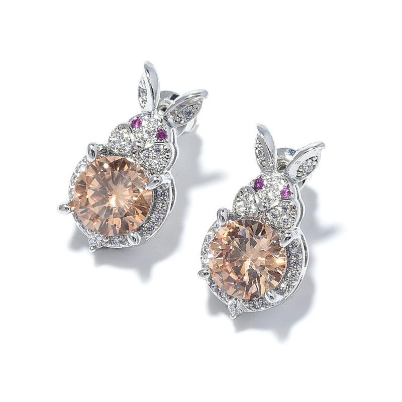 New Year'S Earrings Cute Little Rabbit Zircon Earrings Red Silver Needle Women'S Versatile Small Fragrant Small Earrings