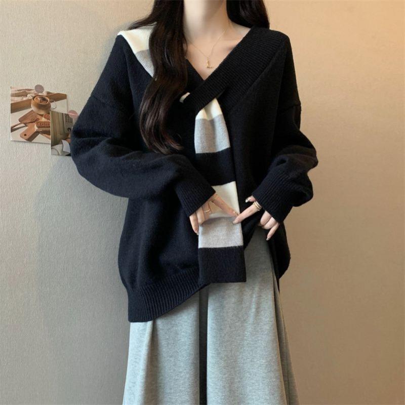 Bequemer und warmer V-Ausschnitt Strickpullover für Damen Herbst- und Frühlingsoutfits