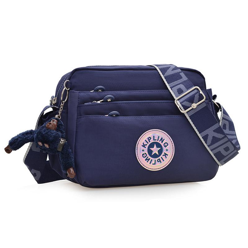 Нейлоновая водонепроницаемая большая сумка кроссбоди, наплечная сумка, сумка-мессенджер с куклой-подвеской в виде обезьянки тёмно-синий