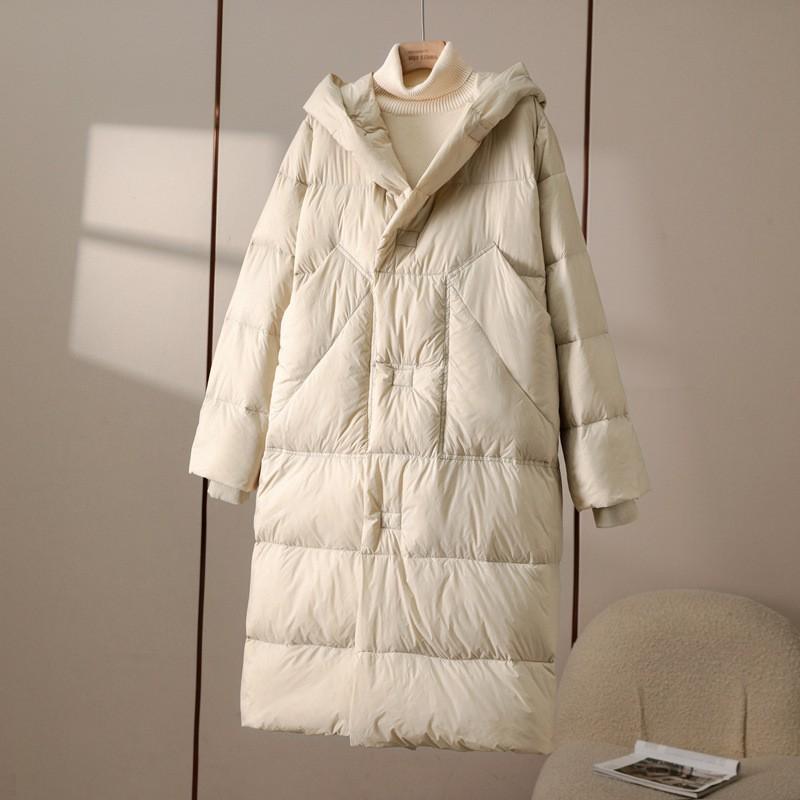 Womens Long Puffer Coat With Hood 50% Duck Down Fill Warm Thick Winter Outerwear Oversized Style