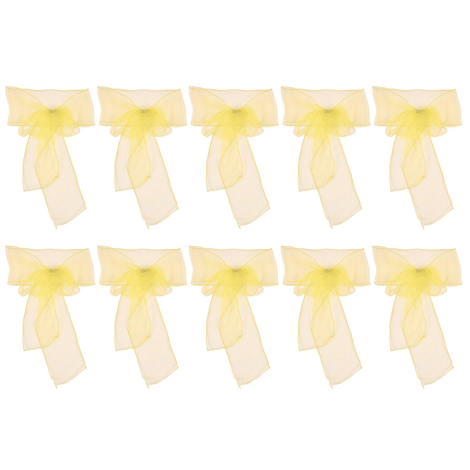 

10 шт. органза банкетный стул створки изысканные стулья банты ленты для украшения свадебной вечеринки Bright Yellow