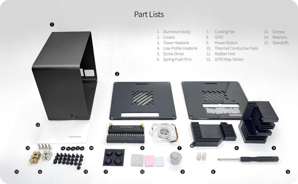 ElectroCookie Raspberry Pi 5 Case, Aluminum Mini Tower Case with Cooling Fan and Color-Changing Ambient Light (Black)