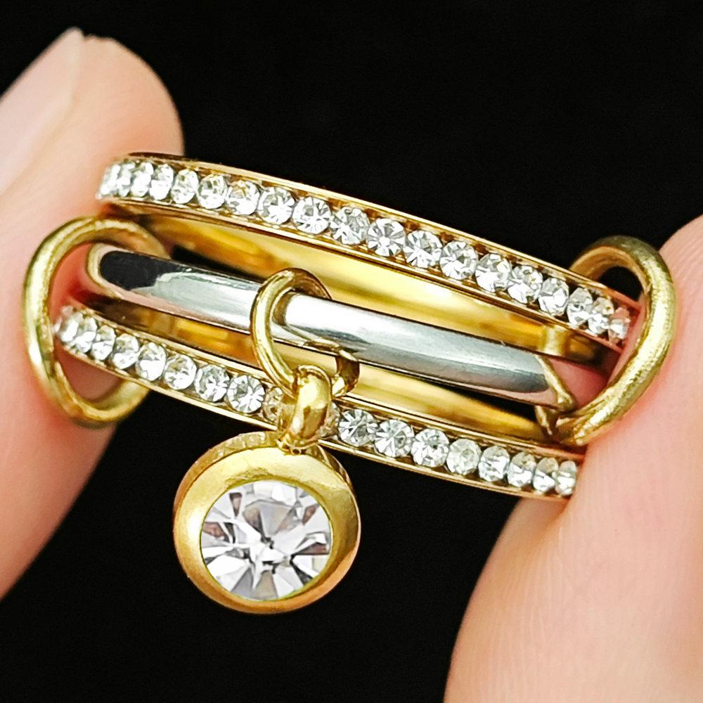 INS Trendy 12 Color Birthstone Charm Rings Stack Set Minimalist CZ Pendant Spinelli Ring For Women Girls Stainless Steel Jewelry