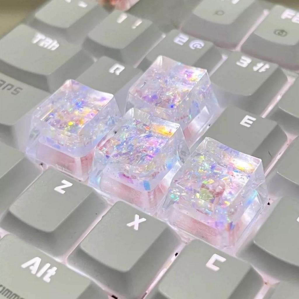 Handmade Translucent Shell Resin Keycaps for Mechanical Keyboards - Colorful Cross-Axis Design