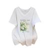 Plus Size V-Neck Mid-Length Short-Sleeve Loose Fit T-Shirt for Women