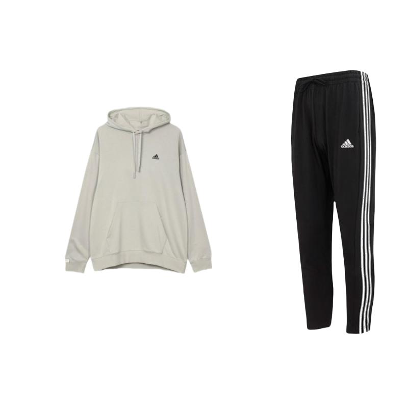 

Adidas Solid Color Logo Long Sleeve Hooded Sweatshirt Tapered Knit Casual Sports Suit Men sweatshirt IC0044+IV7596 L