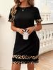 Leopard Print Patchwork Round Neck T-shirt Dress for Women, Summer 2025