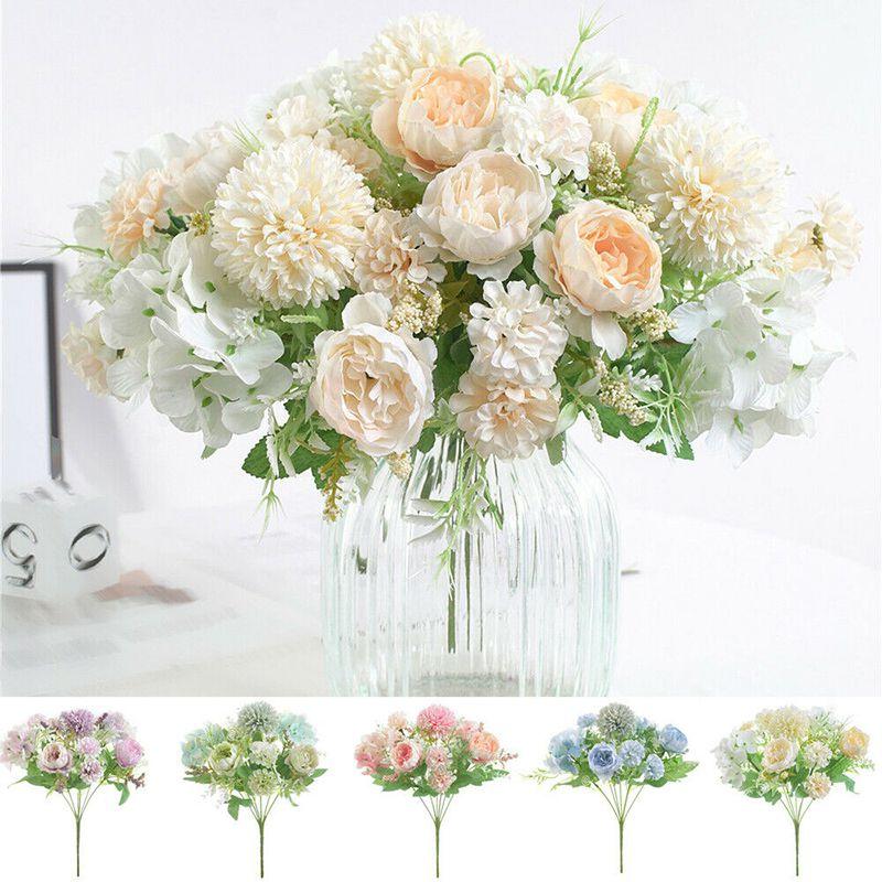 Lifelike 7 Heads Artificial Fake Silk Flowers Rose Peony Bunch Ideal For Wedding Decor