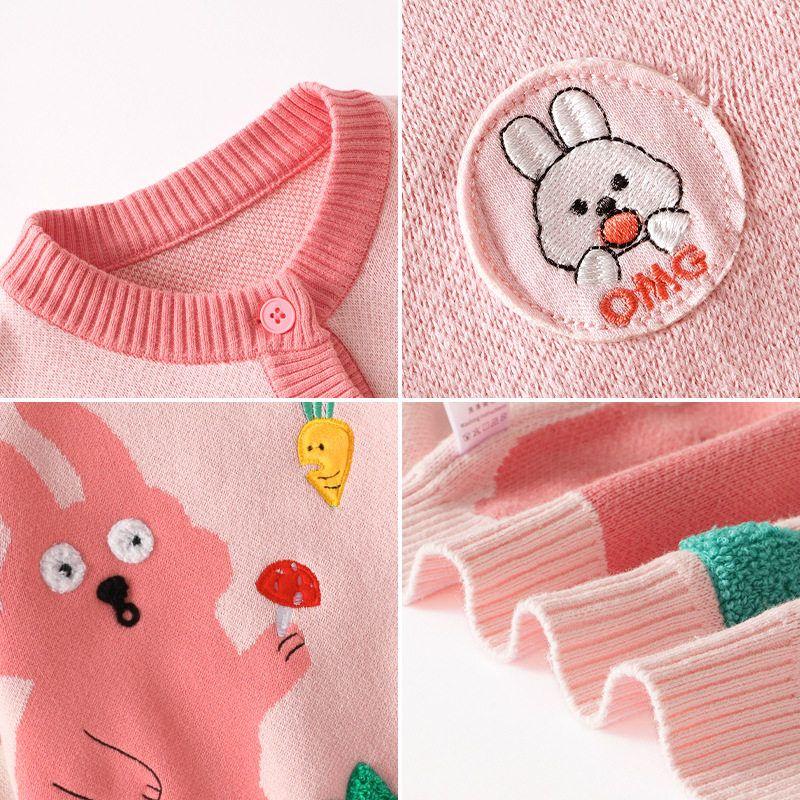 Cardigan Sweater Spring and Autum Kidsren's Clothing Korean Style Girls Cartoon Embroidered Logo Round Neck Outwear Baby Girl Pure Cotton Sweater