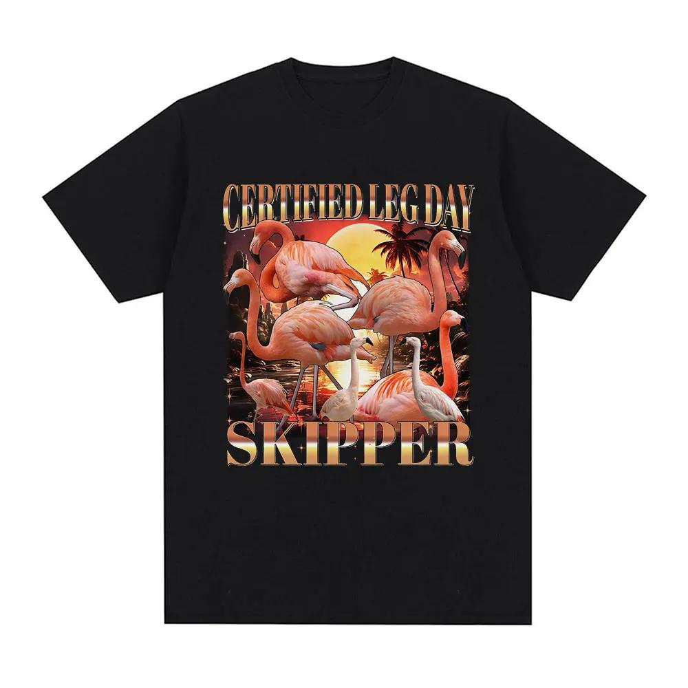 

Certified Leg Day Skipper Funny Flamingo Meme T-Shirt Men Women Clothing Casual Summer Cotton Short Sleeve Fashion T Shirts S чёрный