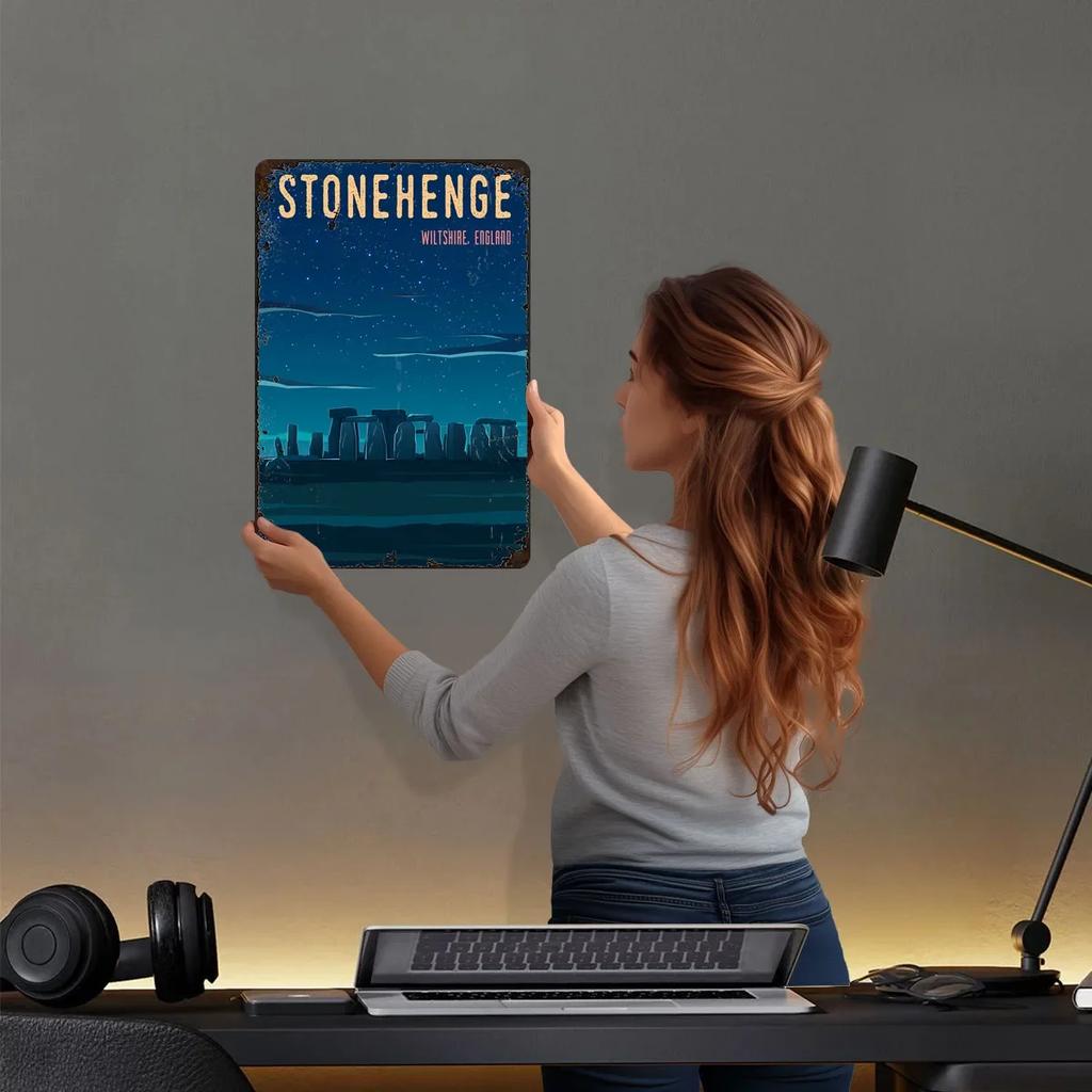 UK Stonehenge Monument Metal Sign Landscape Poster Gaming Room Decoration Custom Tinplate Plaques for Wall Art Decoration Retro