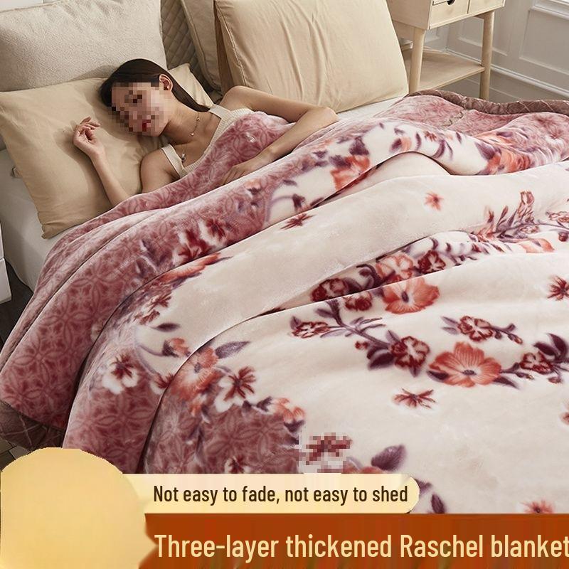 G5Z Double Layer Winter Blanket: Thick Flocked Raschel & Milk Fleece for Cozy Naps.