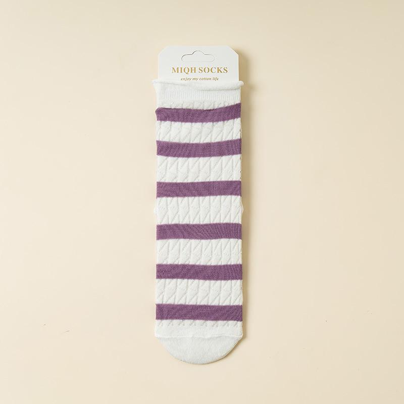 10 Pairs of Girls Spring and Summer Striped Fresh Mesh Breathable Straight Tube Stack Socks