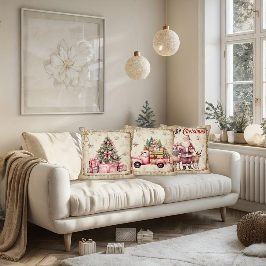 Christmas Themed Pillow Covers: Tree, Snowman, Santa, and Truck Designs Sofa Room Cushion Cover Home Decoration New Year Gift
