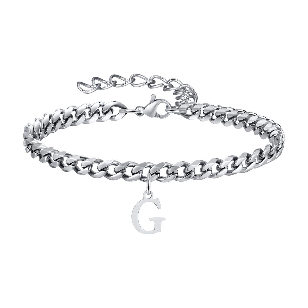 Mens Initials Cuban Links Bracelets,Stainless Steel A-Z 26 Letters Alphabet Charm Chain Wristband Adjustable,Casual Jewelry Gift