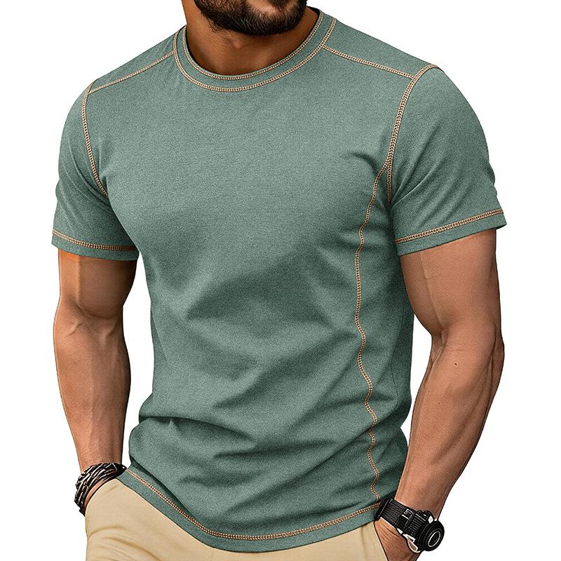 Men Olive Green Crew Neck T-Shirt With Contrast Stitching