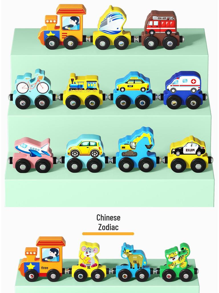 Wooden Montessori Puzzle: Magnetic Train with Numbers, Zodiac Signs, Letters & Fruits for Early Education and Brain Training