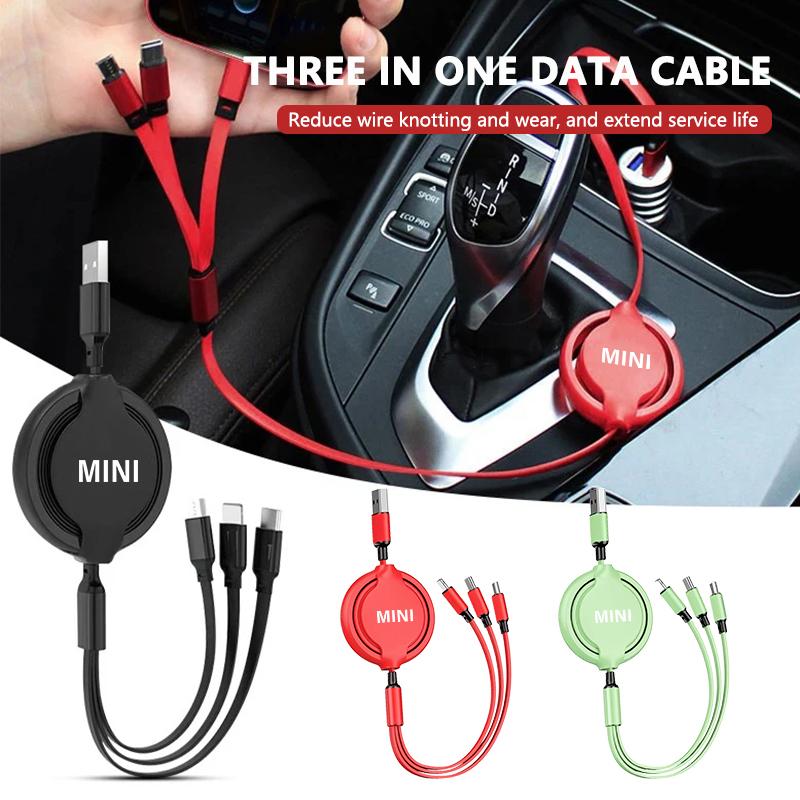 For MINI Multifunctional 3 in 1 Retractable Data Cable Fast Charging Data Wire Cooper One S JCW Countryman R56 R50 R53 R55 F56 ulqch44
