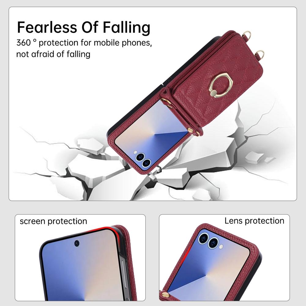 Grid Crossbody Phone Case for Samsung Z Flip 7 6 5 4 3 Flip7 Flip6 Flip5 Flip4 Flip3 Phone Cover Lanyard Phone Case Cards Slots