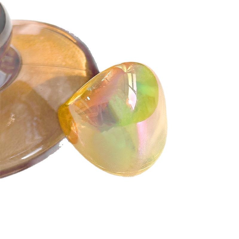 Sweet Korean Resin Shiny Glossy Geometric Gradient Colorful Wide Large Finger Ring Women's Chunky Joint Ring Personality Jewelry