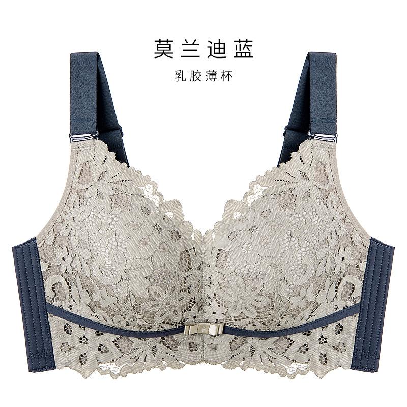 

Великі груди показують маленьку білизну, жіночий бюстгальтер без кісточок, літній тонкий тип для зменшення та корекції грудей 90D синій