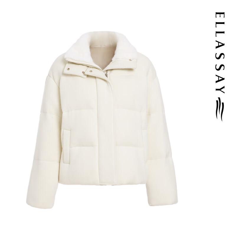 ELLASSAY Women's Plush Collar Short Goose Down Puffer Jacket