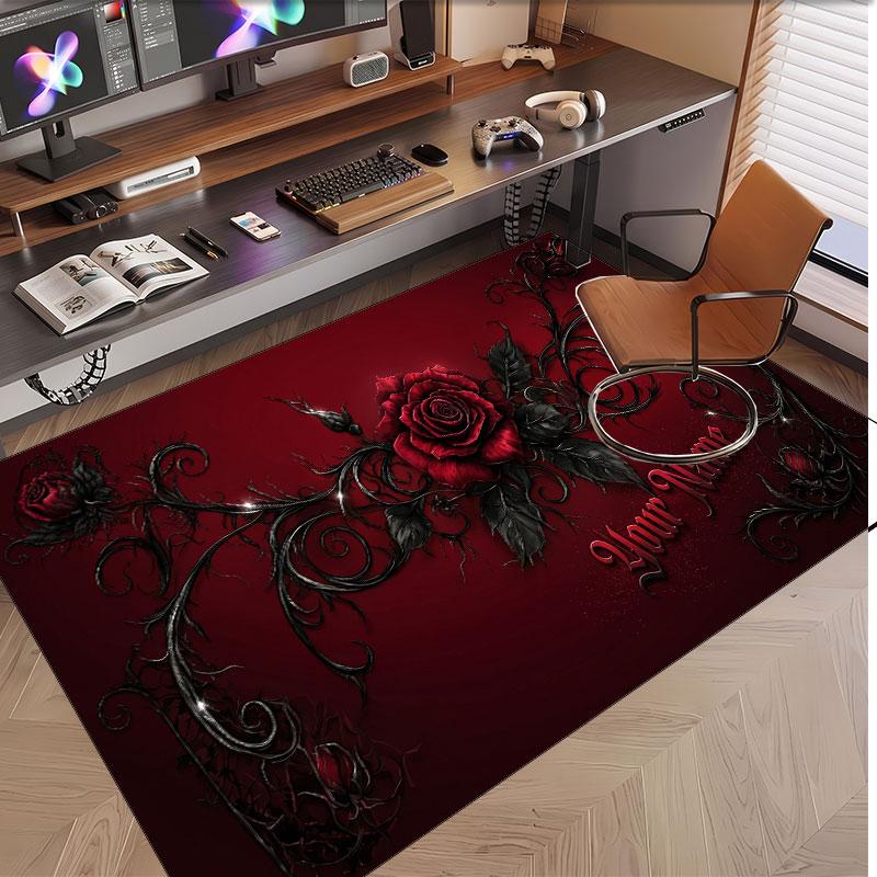 Skull Gothic Theme Soft Crystal Velvet Rug Custom Name & Text Print Non Slip Floor Rug for Bedroom Living Room