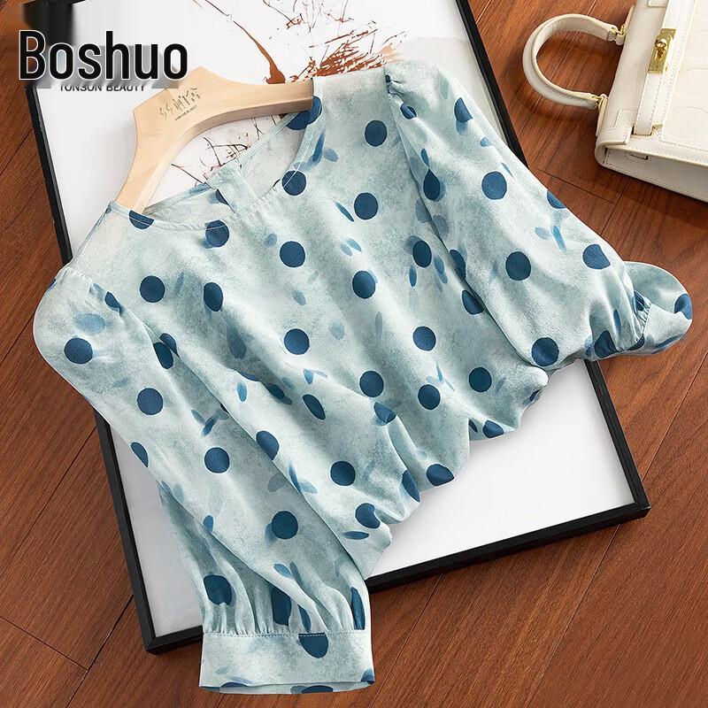 Women s Polka Dot Round Neck Slim Fit Shirt L