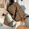 Korean Retro Plaid Woolen A-line Skirt for Women - High Waist Winter Long Skirt