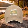 Happy Camper Print Washed Baseball Cap Unisex Cotton Hat for Outdoor Golf Daily Wear