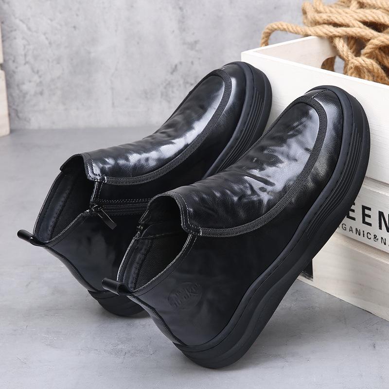 2026 Autumn Winter New Ankle Boots for Men Low Top Black Fashion Casual Cow Leather Boots Male Side Zipper Designer Shoes Man