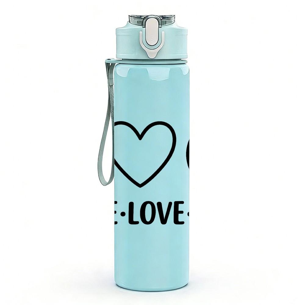 1PC Peace Love Pool Hand Symbol 750ml Color Plastic Sports Water Bottle Leakproof Flip Straw Lid Suitable for Sports Office Home Use