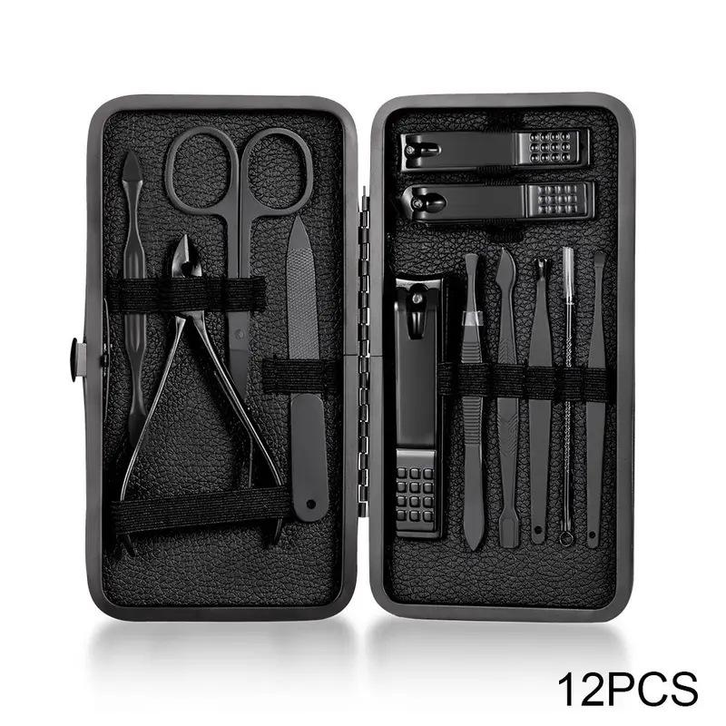 18-Piece Black Manicure Set: Nail Clippers & Art Tools