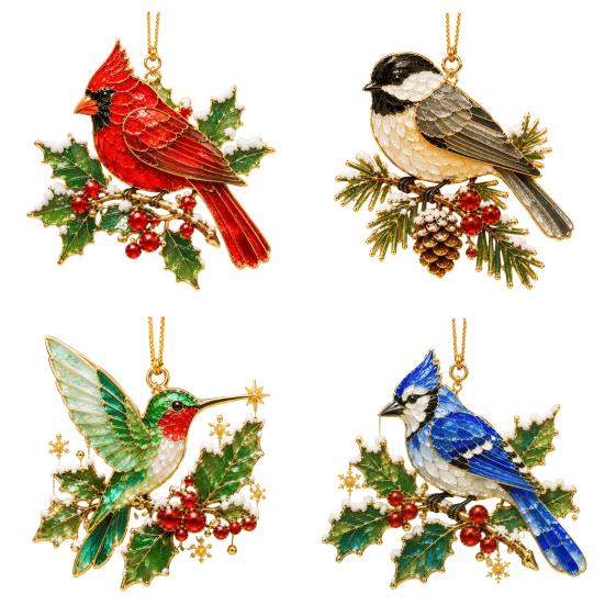 Winter Bird Gift for Friends Christmas Ornament, 2D Acrylic Hanging Decor with Gold Edge, Festive Garlands Red Hummingbird Blue Jay, Holiday