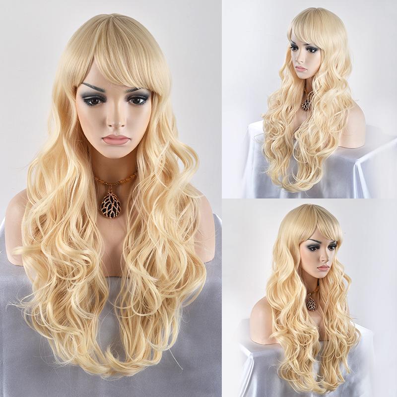 

Новые модели постепенно меняются средние и длинные косые волны слегка завитые лицо стрижка парик головной убор средние точки большой скальп модный парик