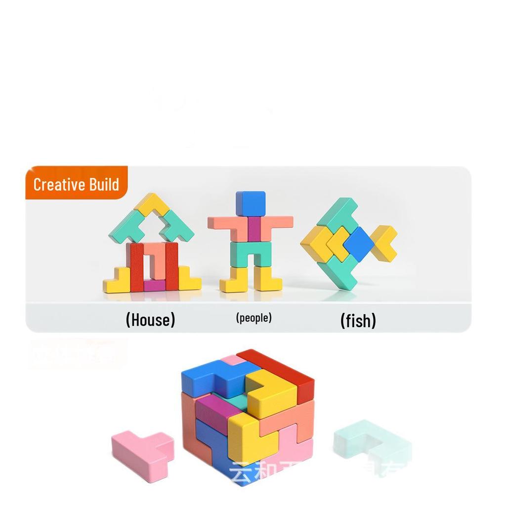 Wooden Tetris Blocks Toy for Kids, Educational, Parent-Child Interaction, Early Learning Game