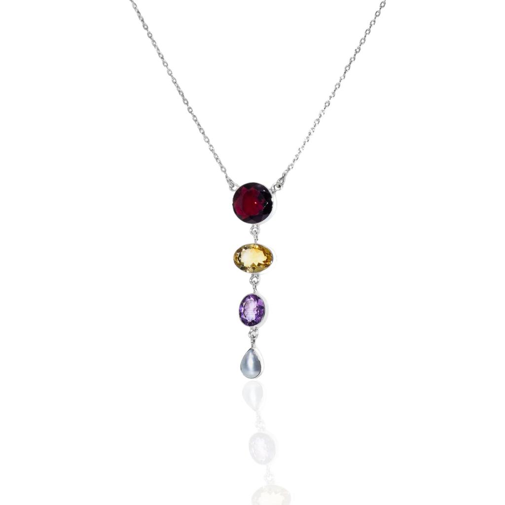 Gemstone Handmade Necklace, Garnet, Citrine, Amethyst, pearl necklace, dangle necklace, sterling silver, gift for her