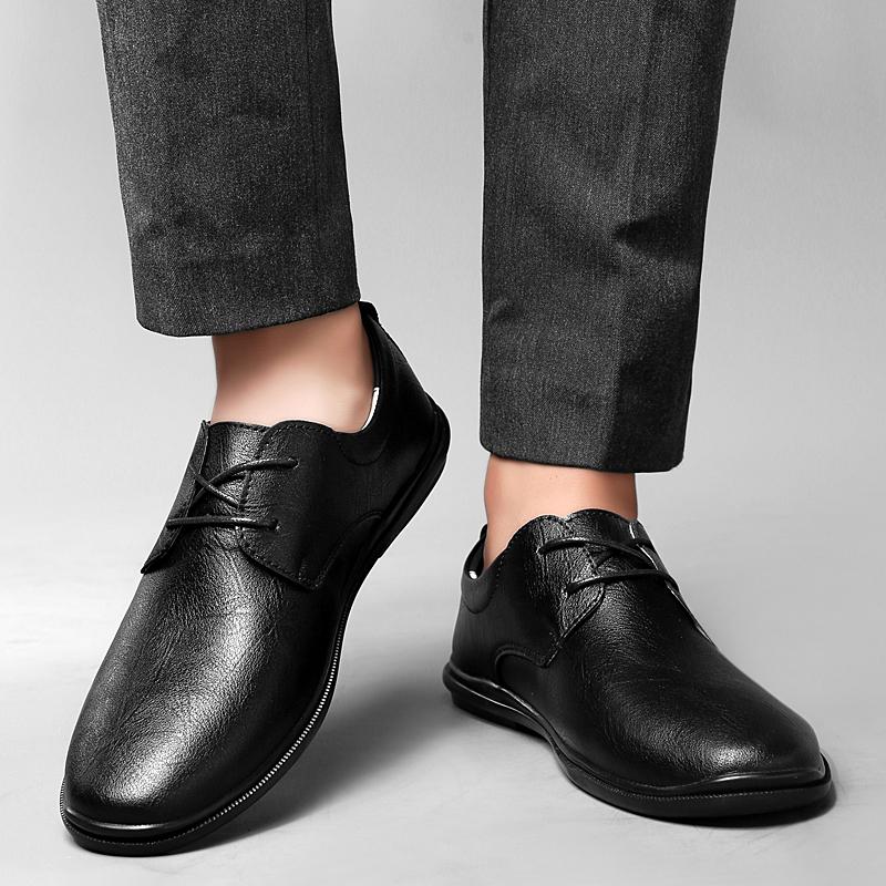 FashionMen's Genuine Leather Shoes Soft Sole Loafers Versatile Flat Shoes Retro Brown Men's Business Shoes Simple Commuting Shoes