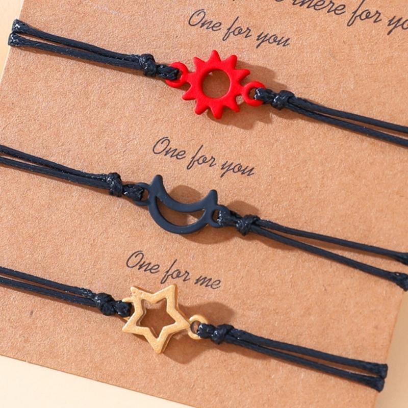 3 st Mode Sol, Måne och Stjärna Vävda Armband Handgjorda Snöre Relationsarmband Justerbara Vänskapsarmband