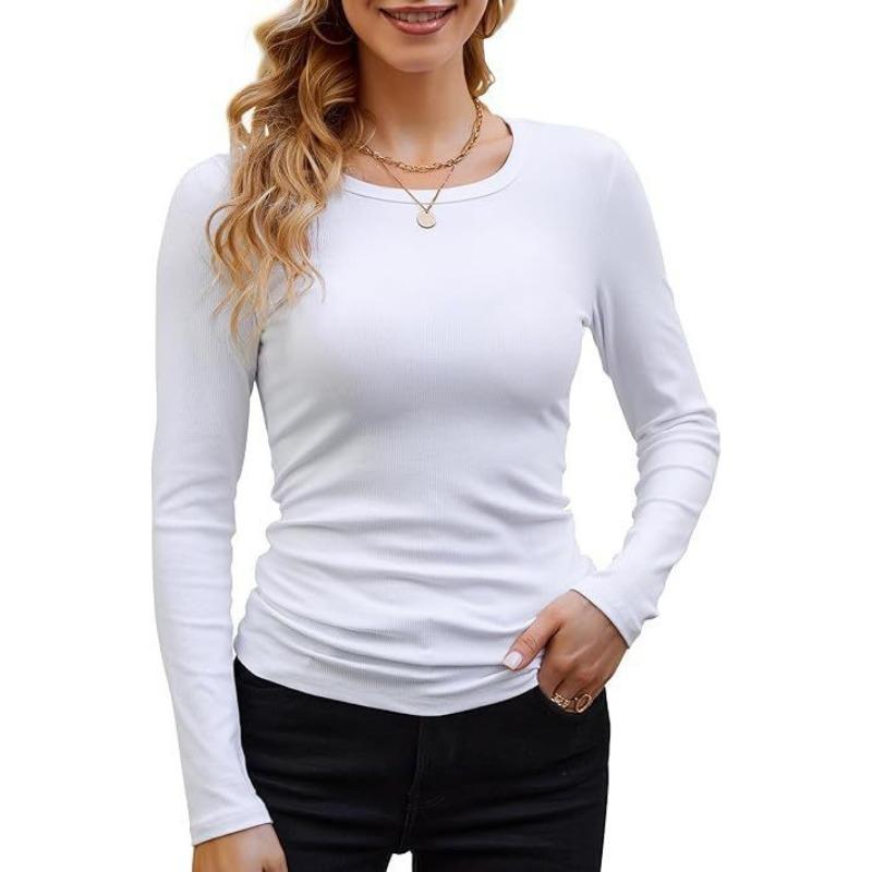 Women S Ribbed Solid Color Basic Long Sleeve T Shirt S
