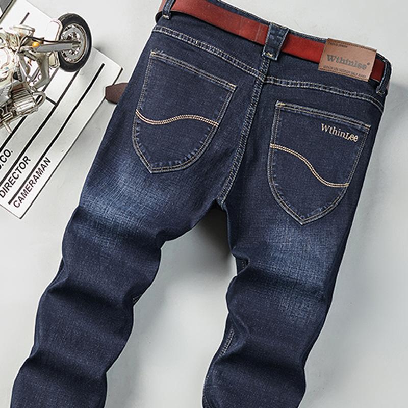 Men's Straight-Leg Relaxed Fit Stretch Denim Trousers Spring/Summer Slim-Fit Washed Casual Trousers