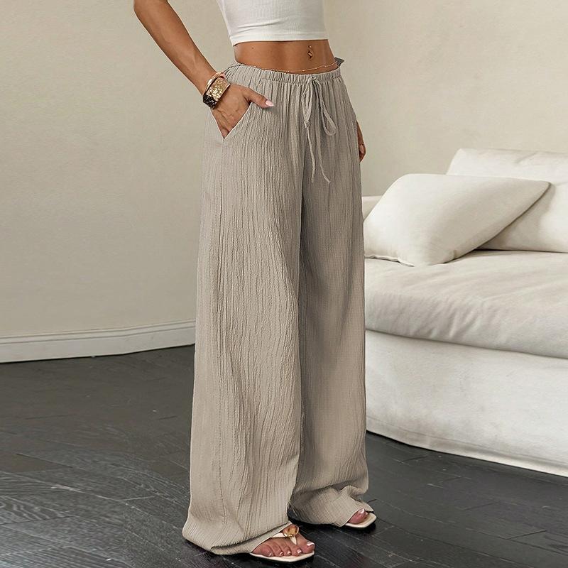 Temperament Casual Pants in Autumn New Product Solid Color Straight Loose Elastic Waist Women's Trousers