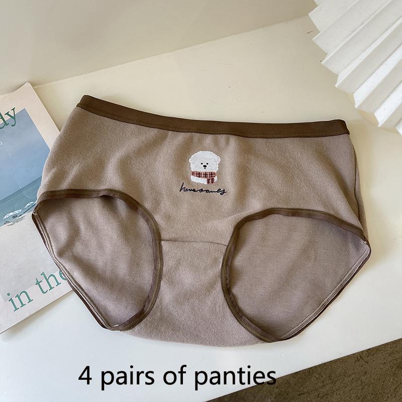 Autumn and Winter Imitation German Fleece Brushed Women's Panties Cute Girls Crotch Comfortable Teenage Cartoon Bear Mid-waist Panties