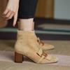 Fashion 2025 Spring Autumn New Women Ankle Boots Kid Suede Shoes Woman Square Toe Chain Side Zipper New Female Office Thick Heels Boots