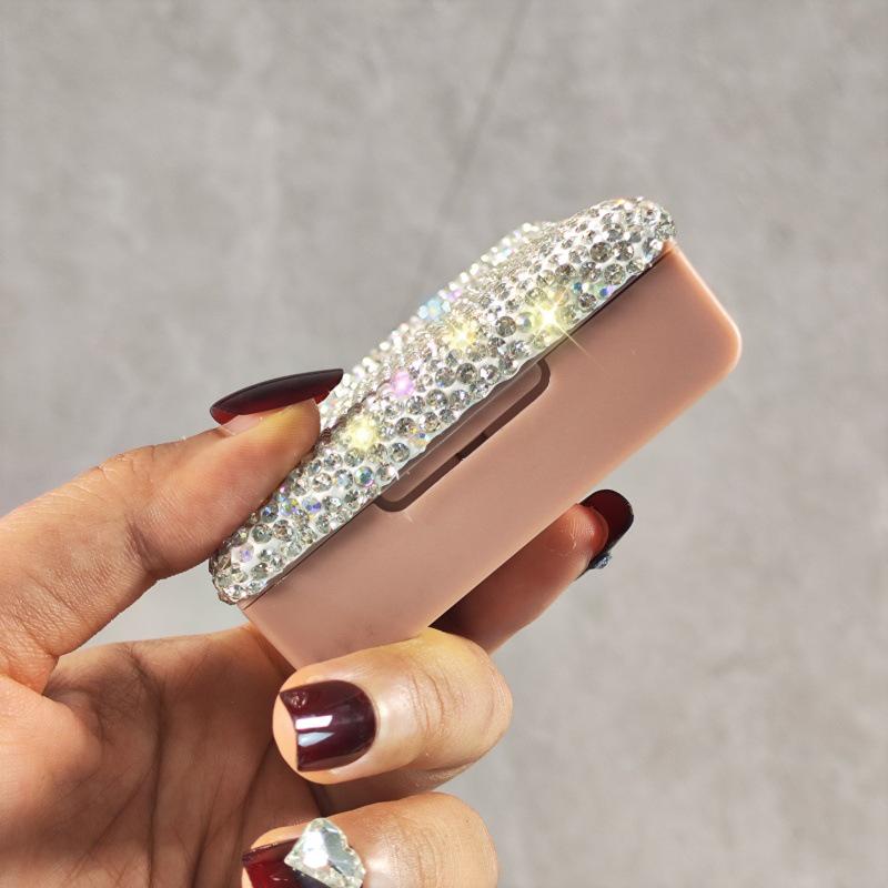 Rhinestone Travel Makeup Box with Mirror & Mini Brush Set