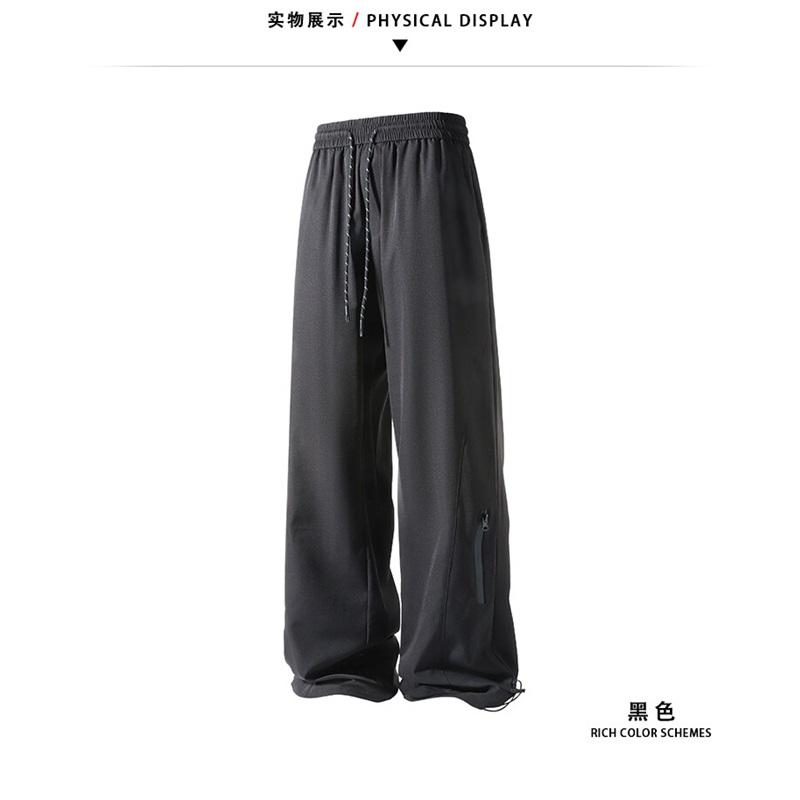 Summer Men's Ice silk Waterproof Pants Casual Zipper Can Tie Feet Solid Straight Elastic Waist Trousers Loose Daily Pants 5XL