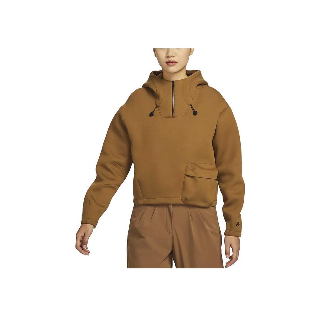 Nike Solid Color Pocket Hooded Half-Zip Pullover Long Sleeve Sweatshirt Women Sweatshirt Brown DV8239-270